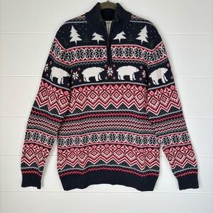 Aspen Quarter Zip Mock Turtleneck Fair Isle Winter Holiday Sweater Men's Medium